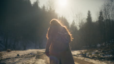 woman walking in mountains