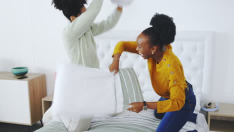 Friends-have-pillow-fight,-freedom