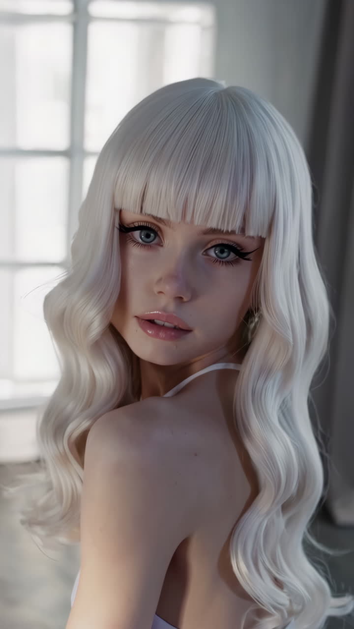 Blonde Woman Portrait with Makeup and Wig