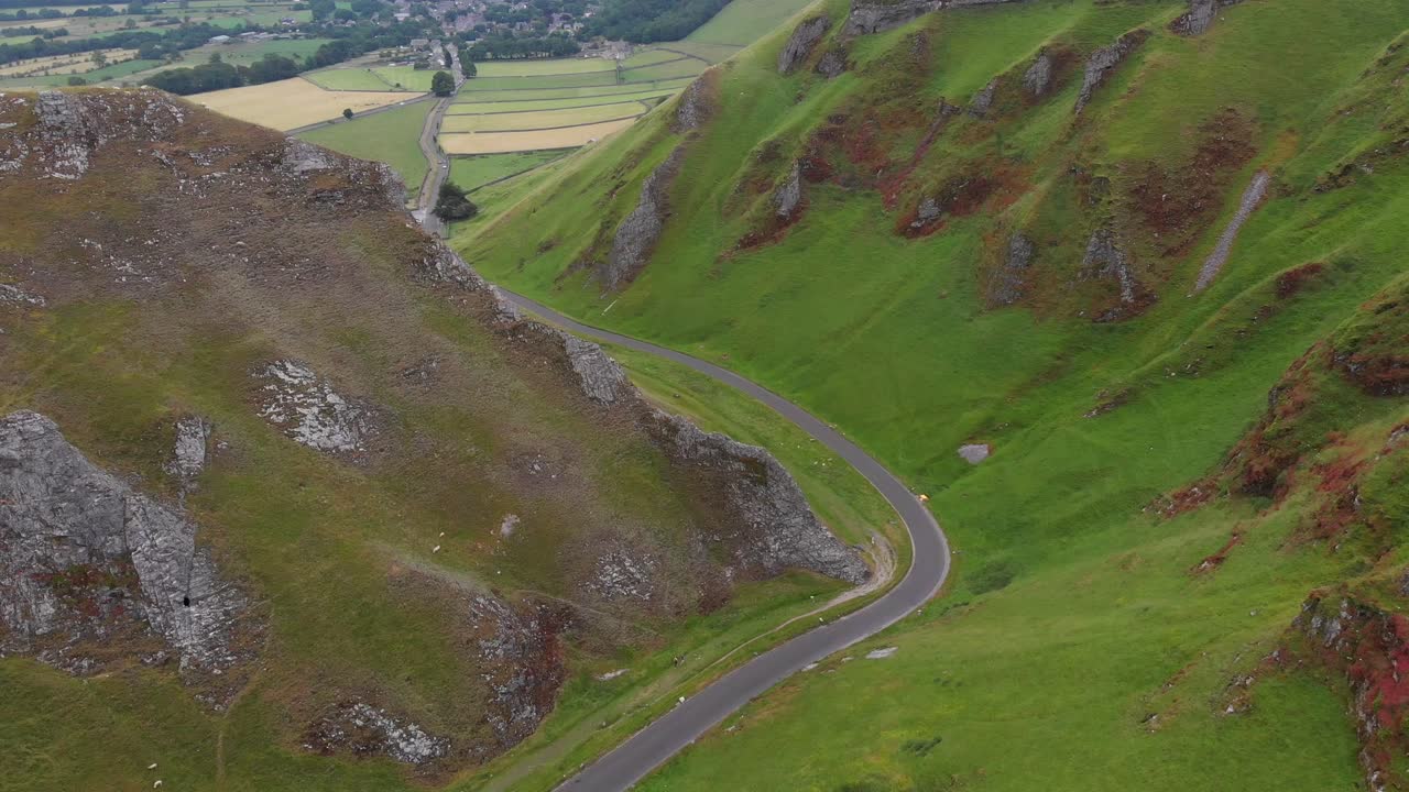 Aerial Footage over Winnats Pass, Peak District, UK