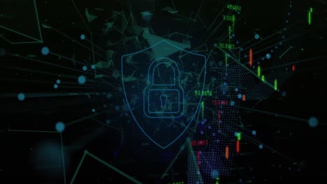 Security-padlock-shield-icon-over-network-of-connections-against-financial-market-data-processing