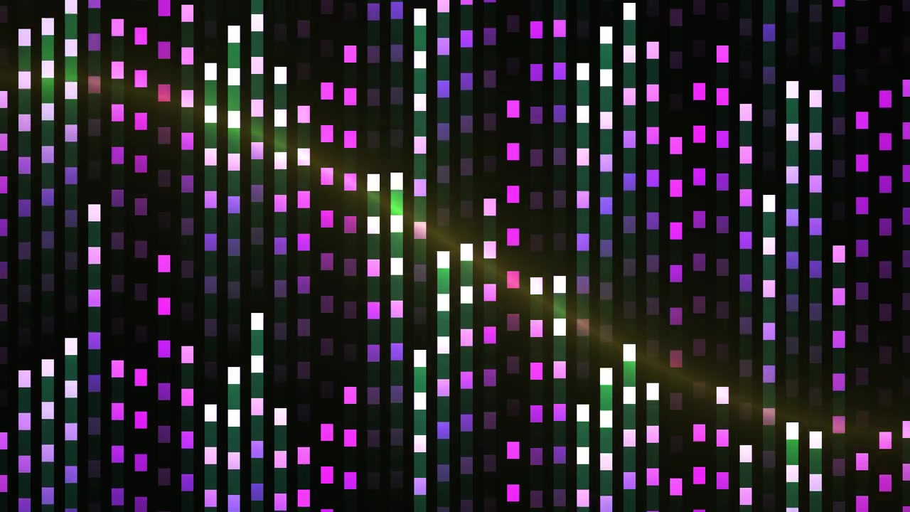 Dynamic Digital Background with Pulsating Purple and Green Squares
