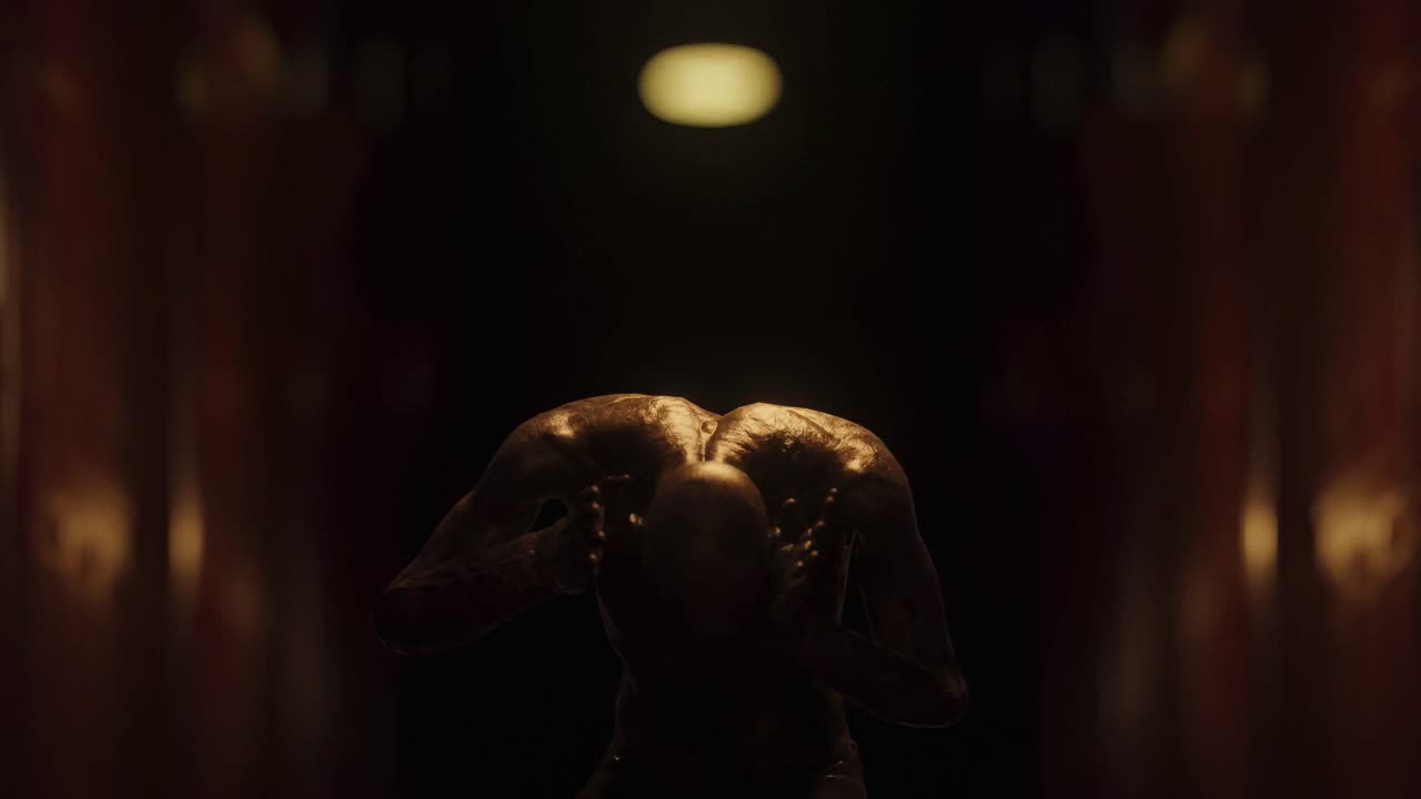 어두운 터널에서 인간과 같은 괴물의 애니메이션이  ⁇  놀랐습니다.