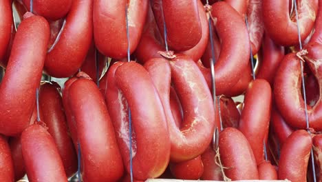 turkish sausage (sucuk) hanging in a market