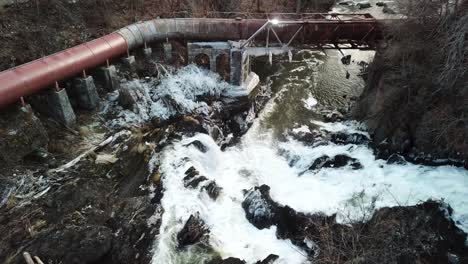 the wappinger creek falls in wappingers falls is shown in this 4k aerial footage