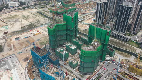 aerial view of buildings under construction in residential district in hong kong.