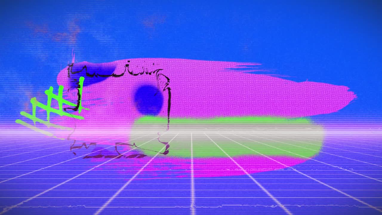 animación de interferencia sobre formas coloridas en fondo azul