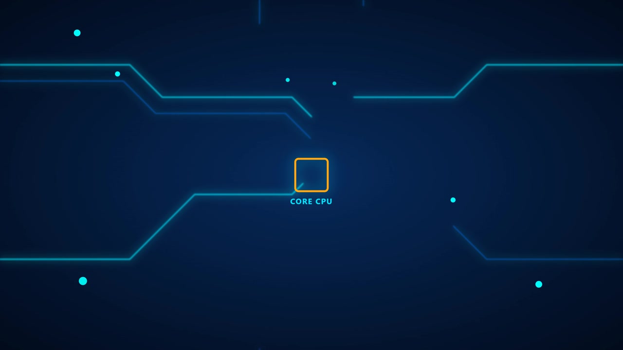 Digital Core CPU Processor Animation with Circuit Board Connections