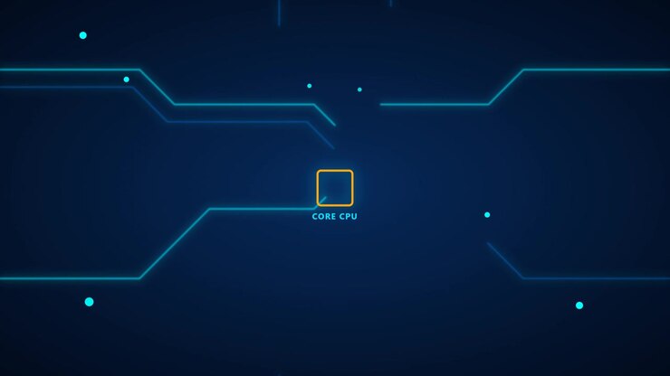 Animazione di processore CPU core digitale con connessioni su circuito stampato