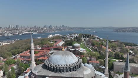 renovated blue mosque and hagia sophia drone video, april 2022 fatih, istanbul turkey