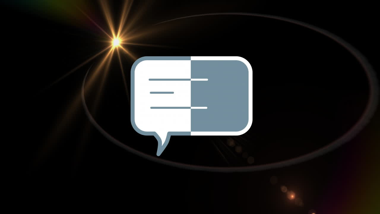 Speech bubble animation glowing with light effect on dark background