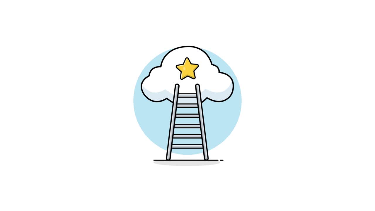 Animated Ladder Leading to a Star in a Cloud