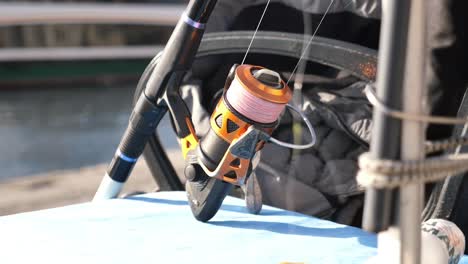 close-up of a fishing reel