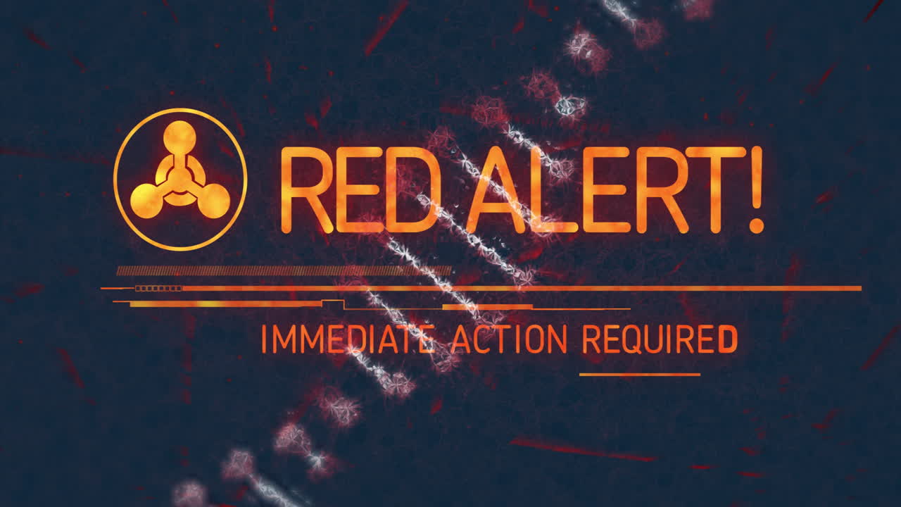 Animation of Red Alert text flashing over digital background, indicating urgency