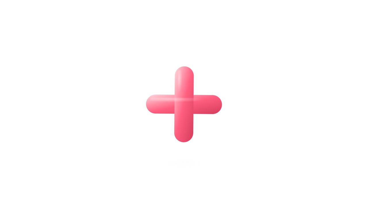 Animiertes rosa Pluszeichen-Symbol auf weißem Hintergrund