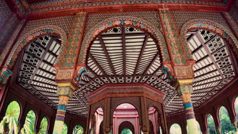 descending contemplative shot of light entering the inner chamber through the central dome of the moorish kiosk in the popular santa maría la ribera neighborhood in mexico city