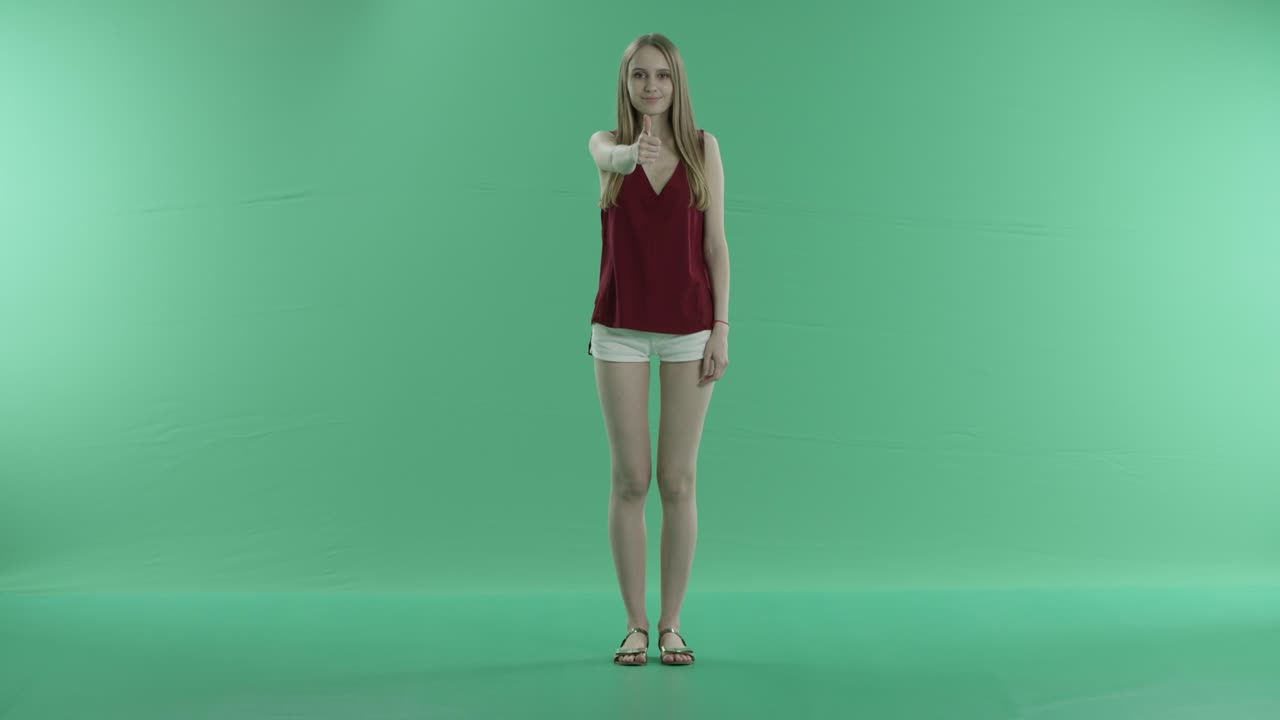 Woman And a Gesture Cool on a Green Screen