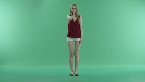 woman and a gesture cool on a green screen