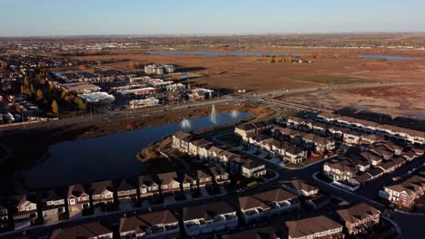 Fountains-in-the-Yorkville-community-in-Calgary,-captured-from-an-aerial-view