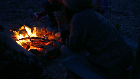 Group-of-hikers-roasting-marshmallows-near-campfire-4k