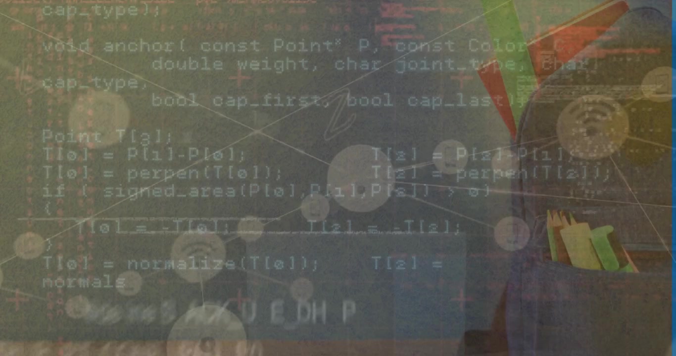 Animation of data processing over school bag