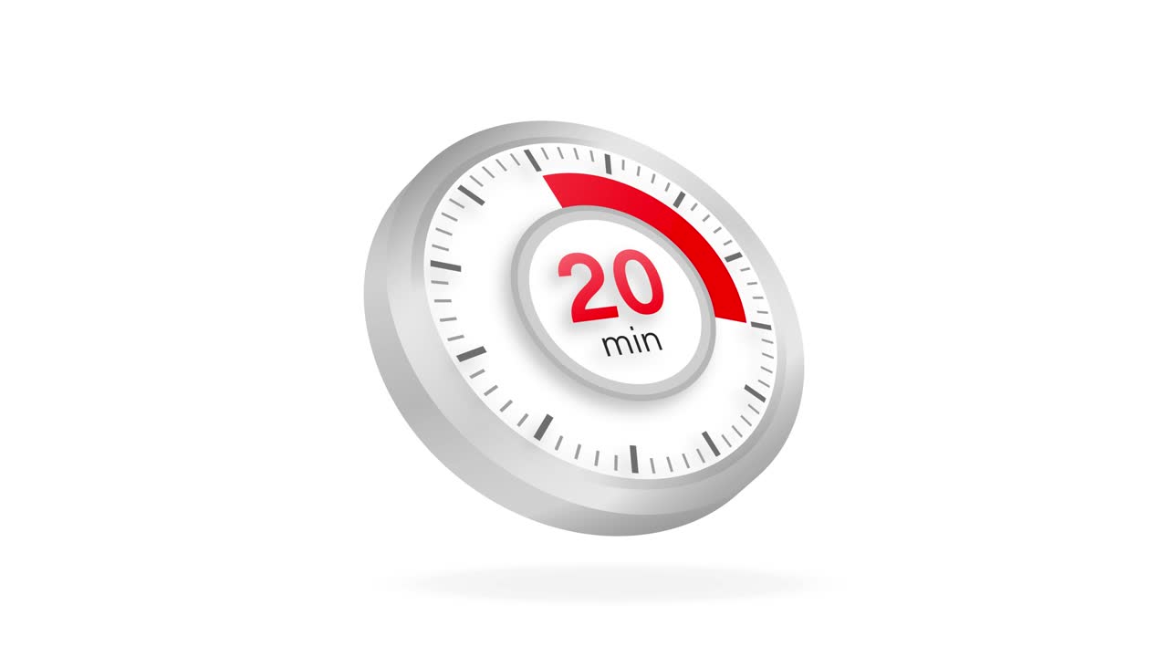 The 20 minutes timer. Stopwatch icon in flat style. Motion graphics.