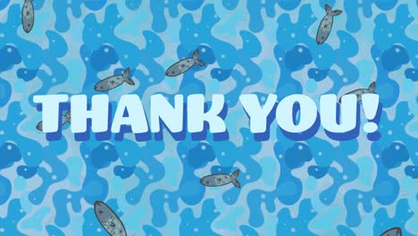 Animation-of-thank-you-text-over-fish-and-blue-shapes