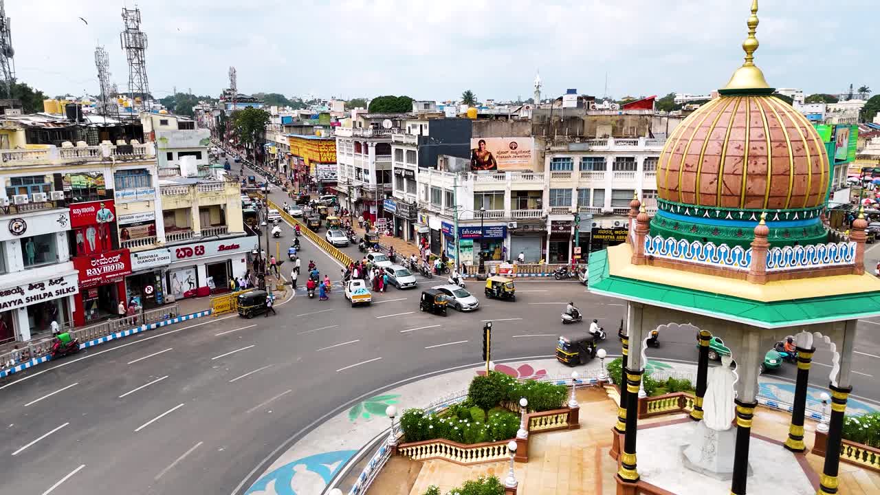 Aerial View of a Busy Roundabout in Kurnool, Andhra Pradesh, India