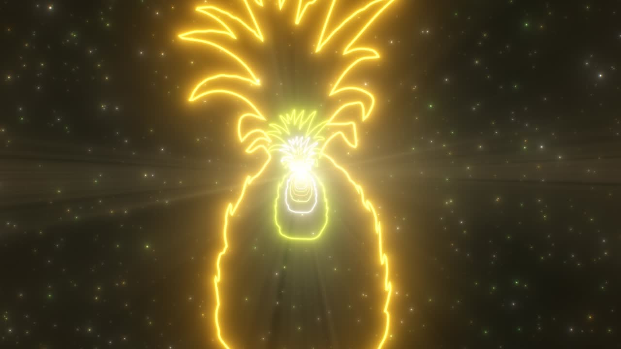 파인애플 열대 과일 모양 윤 밝은 빛 네온 조명 터널 - 4k 원활한 vj 루프 모션 배경 애니메이션