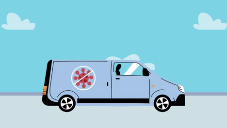icono de animación de automóviles exterminador de coronavirus