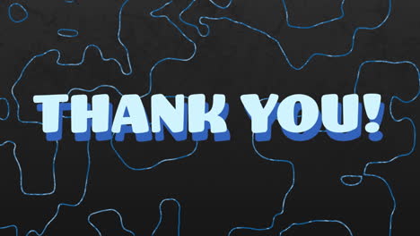 animación del texto azul de agradecimiento sobre las líneas azules onduladas en el fondo