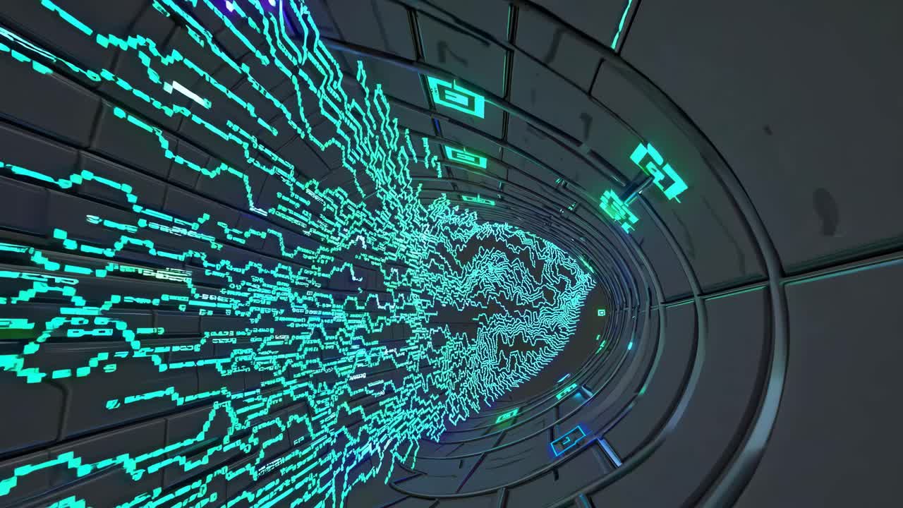 Futuristic Glowing Data Tunnel