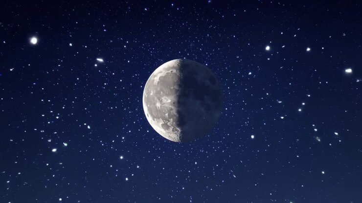 Lua crescente e céu noturno estrelado