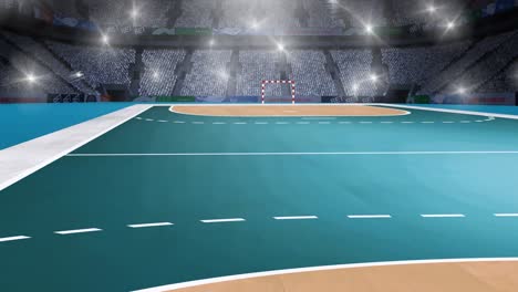 Animation-of-empty-stands-with-spotlights-and-pitch-in-sports-stadium