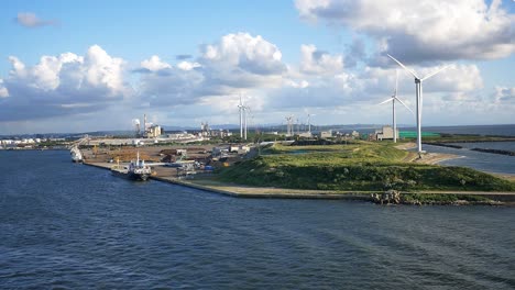 clean recycle energy from the wind mill or turbines or farms of nakashima quay of akita prefecture japan