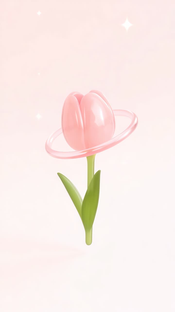 A whimsical, pastel 3D tulip with a ring, viewed from a low angle