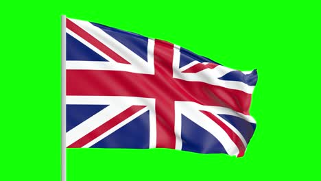 bandera nacional del reino unido, gran bretaña ondeando en el viento en pantalla verde con mate alfa