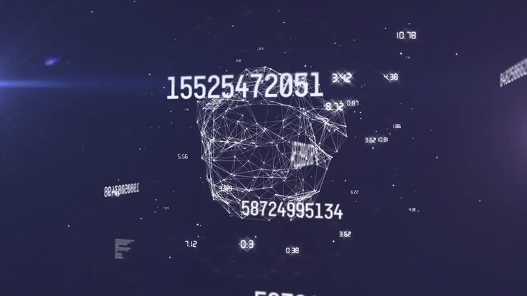 Animazione di numeri che contano in tempo reale attorno al globo e bagliore dell'obiettivo su sfondo blu