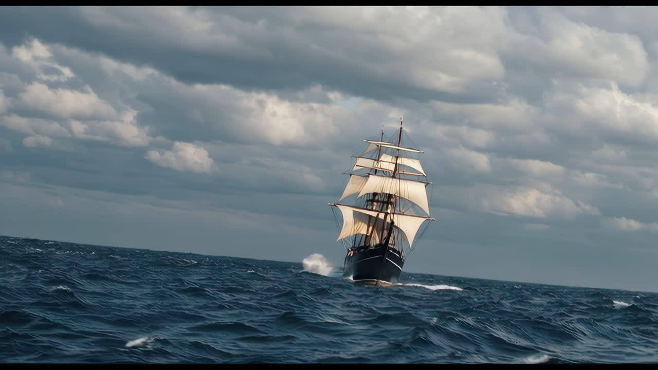 Vintage Schooner Sailing in a Stormy Sea