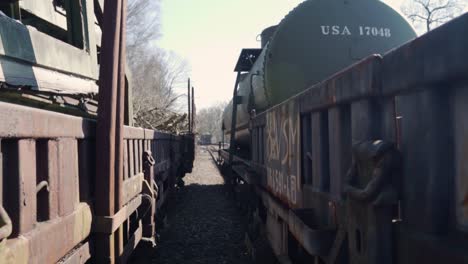 abandoned military train carriages