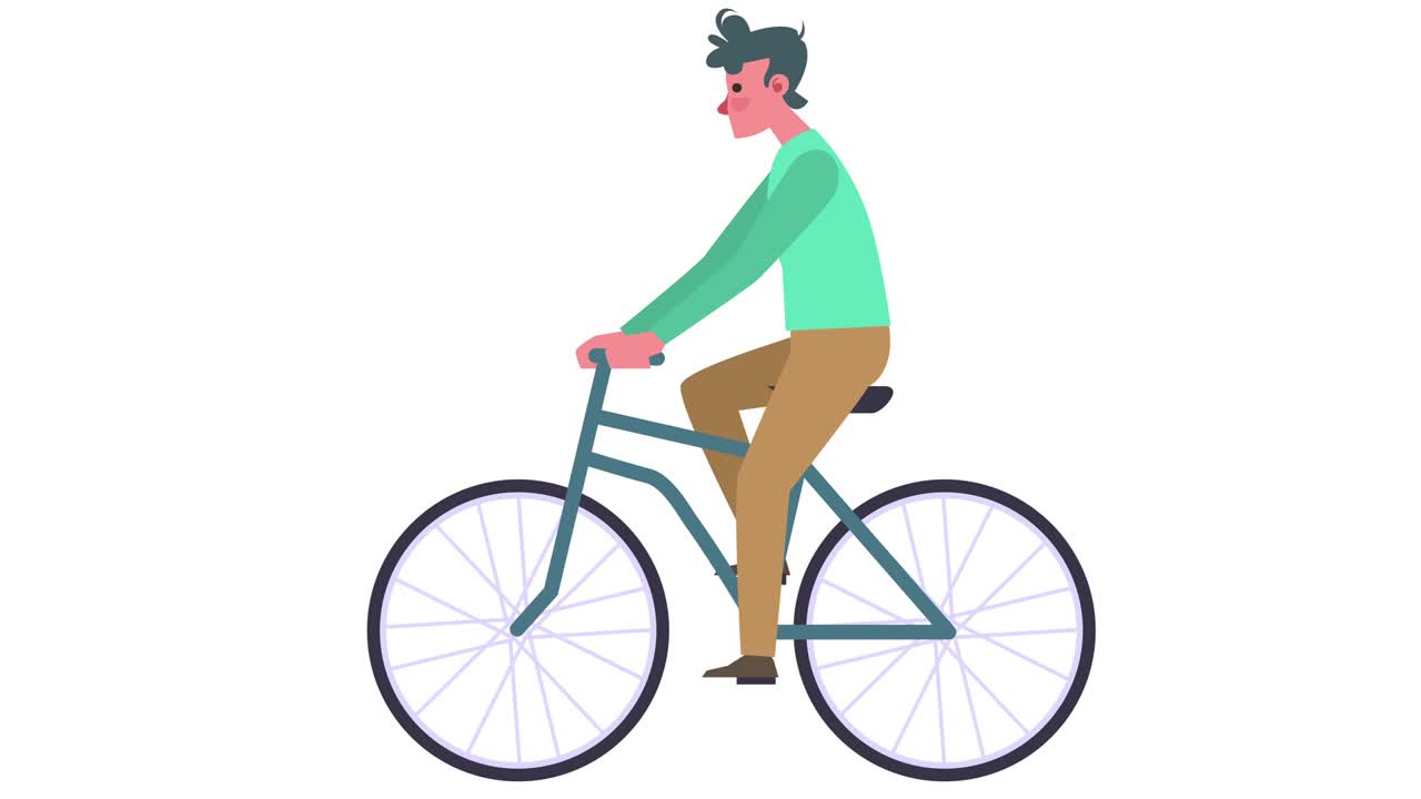 Bike Cyclist. Flat Cartoon Cute Man Character Ride Bicycle Isolated Loop 2d Animation