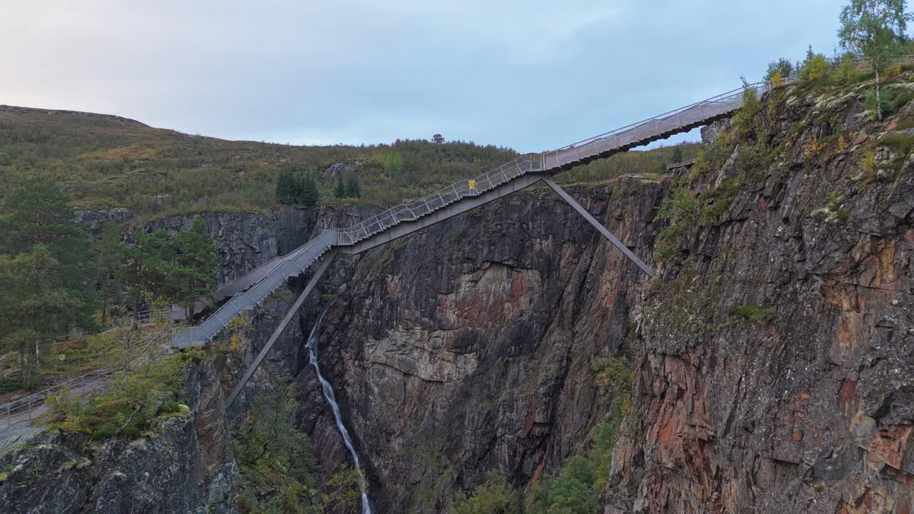 Aerial landscape of Voringfossen and dramatic Norwegian backdrop