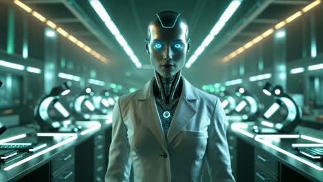 futuristic ai robot in a high-tech laboratory