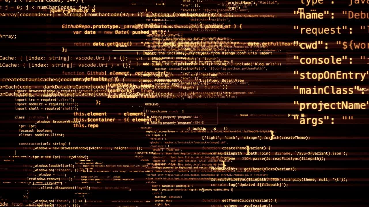 The abstract code moves in the virtual space. looped