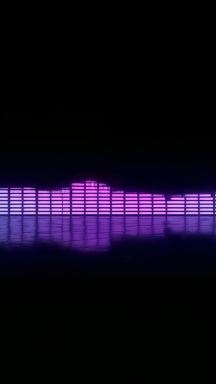 Vertical video: Opening digital audio equalizer bars pulsing on reflective surface showing waveform