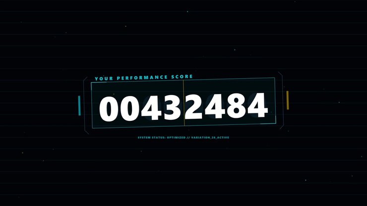 Digital Performance Score Counter Increasing Rapidly on Dark Background