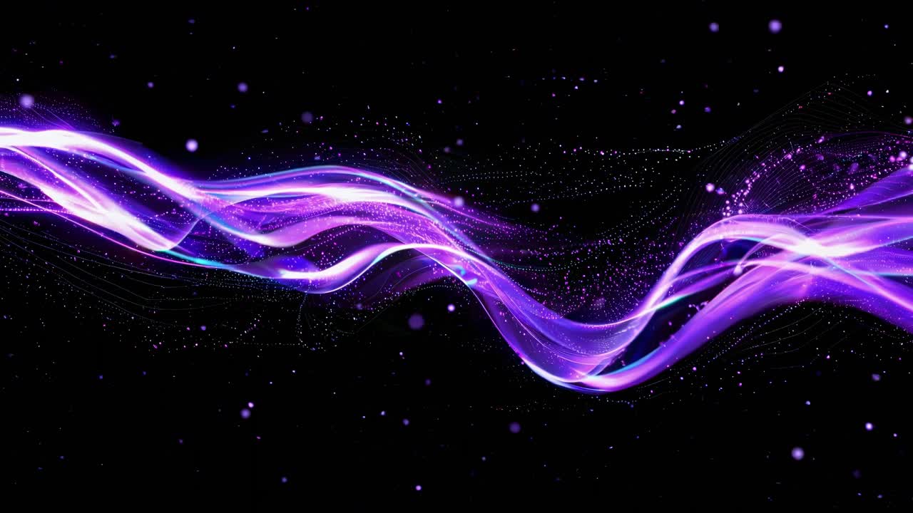 Abstract video concept with flowing purple light waves on a black background