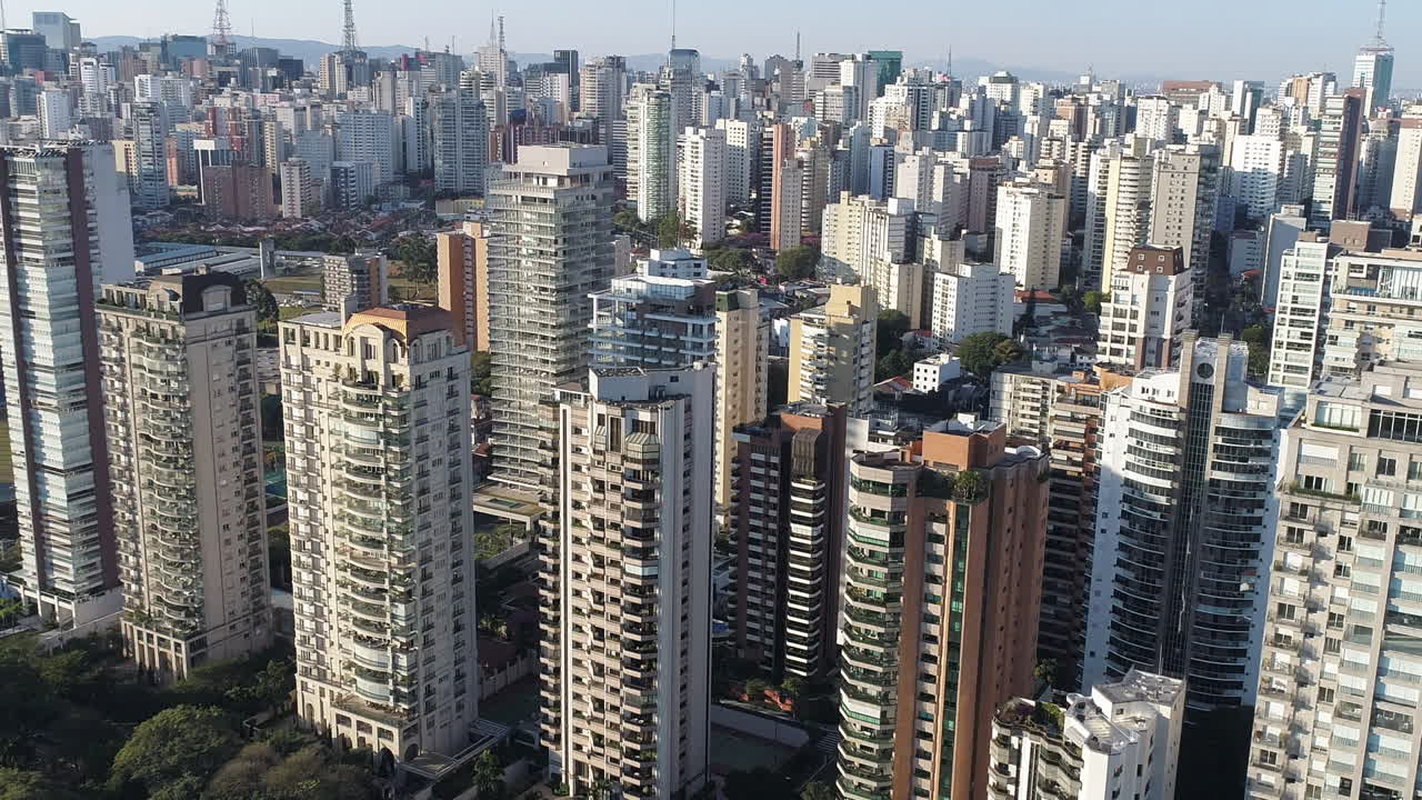 Aerial view of Ibirapuera area buildings in a sunny day, Sao Paulo, Brazil