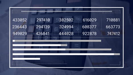 animation of financial data processing and statistics over calculator