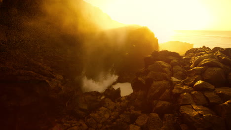 volcanic coast sunset with powerful waves